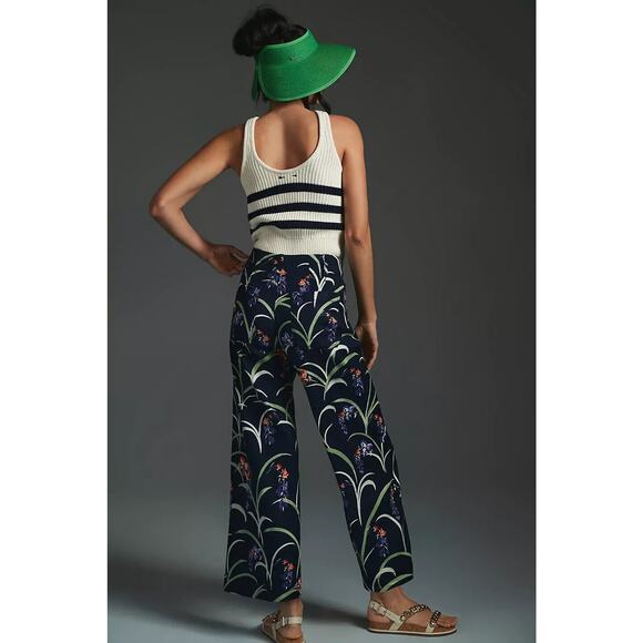 NWT Maeve The Colette Cropped Wide-Leg Linen Pants Sz 27 Tall Blue Floral #7E405 - Picture 3 of 11